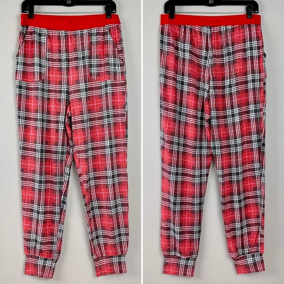NWT Large PINK Victoria’s Secret Cozy Sleep Jogger Plaid Pajama Pants Grunge VS - Picture 1 of 9